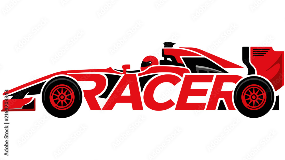 Naklejka premium Red and black motorsport logo design with racer text iconic logo and icon isolated on transparent background abstract vector illustration 