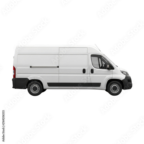 White delivery van parked on a road isolated on transparent background