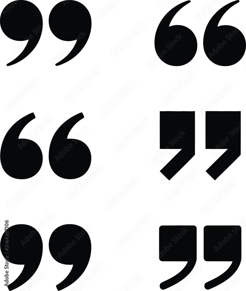 Naklejka premium Quotes Icon Set. Quotation Mark Icon Set Featuring Black Quote Symbols for Text Citation and Message Formatting.