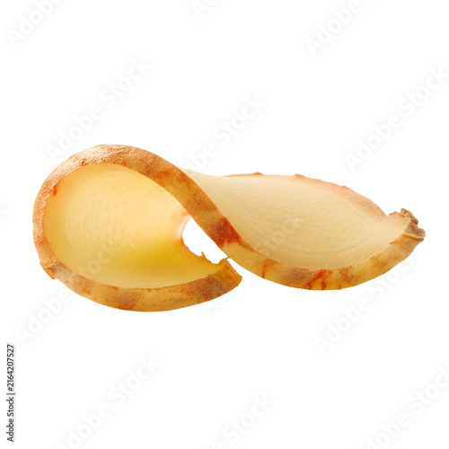 Twisted Ginger Root Slice Isolated On White Background With Soft Lighting