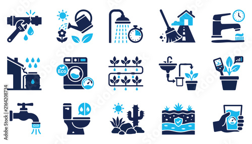 Fotografía Water conservation and smart irrigation technology in blue and dark blue
