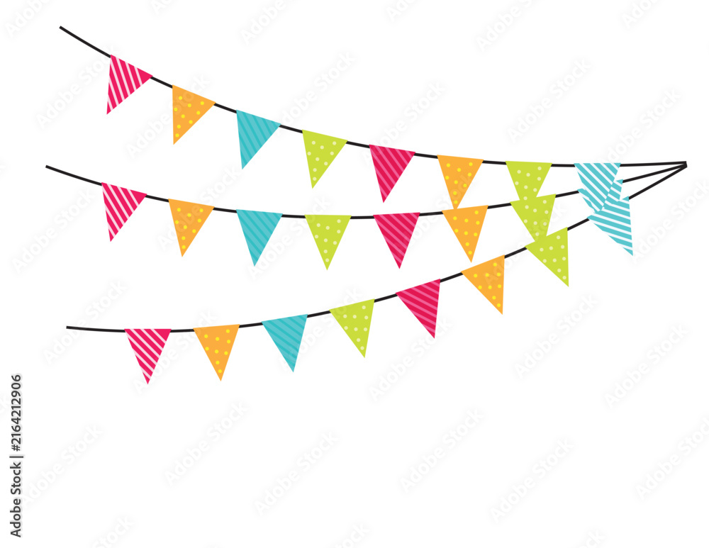 Fototapeta premium Colorful party garland bunting flags banner vector set for celebration birthday festival decoration web design graphic