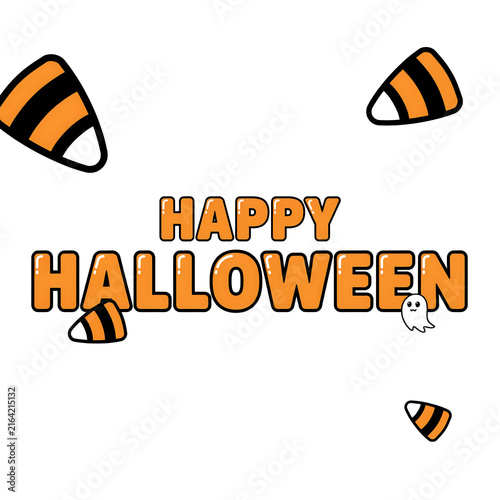Happy halloween text with colorful candy corn illustrations on a white background