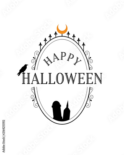 Elegant halloween design with crescent moon raven and spooky haunted house illustration