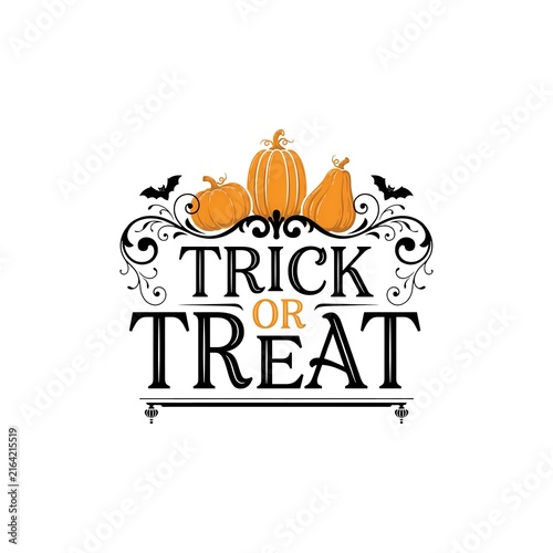 Festive halloween trick or treat typography with pumpkins and decorative elements