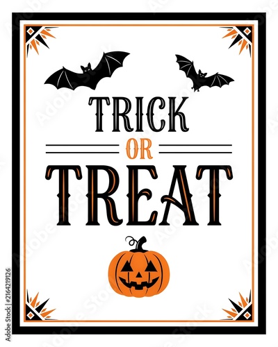 Vintage halloween poster with trick or treat text and pumpkin illustration