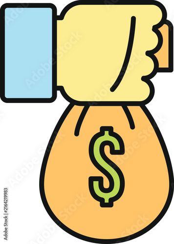 Bild auf Leinwand Hand holding a money bag with a dollar sign on a white background