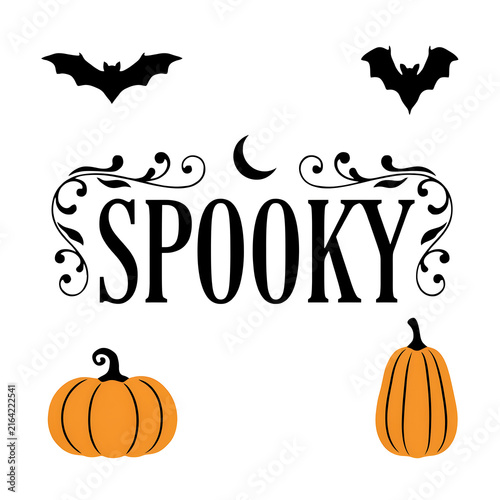 Festive halloween illustration with pumpkins bats and spooky typography