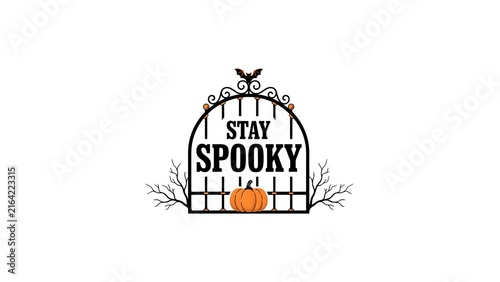 Stay spooky halloween design with pumpkin and birdcage illustration