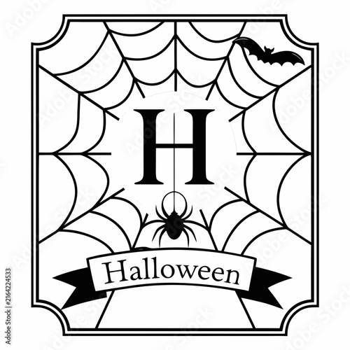 Halloween Spider Web Letter H Gothic Monogram Logo Black White Vector