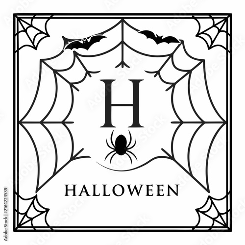 Halloween Spider Web Letter H Gothic Monogram Logo Black White Vector