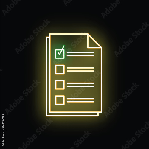 Neon glow icon showing a checklist document with a completed task
