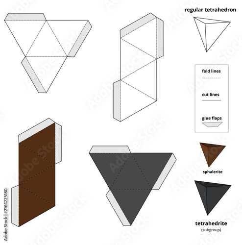 Bild auf Leinwand Regular Tetrahedron Nets Papercraft Template Set for Sphalerite and Tetrahedrite
