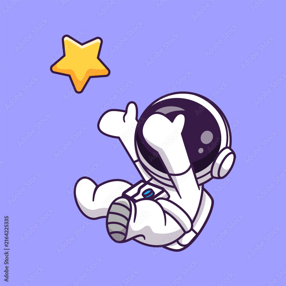 Obraz premium Cute Astronaut Catching Star Cartoon