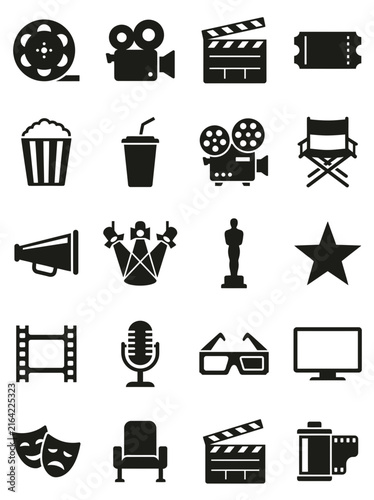 Cinema and Movie Vector Black Flat Icon Set