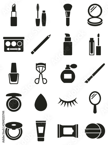Foto Makeup and Cosmetics Black Vector Icon Set
