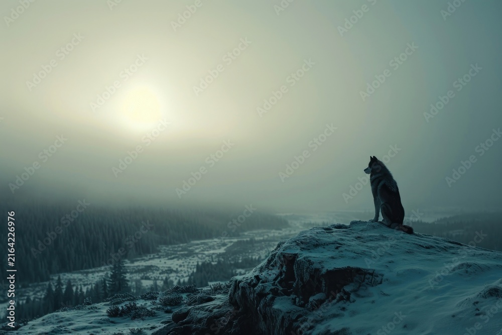 Naklejka premium Wolf hill landscape wildlife outdoors.
