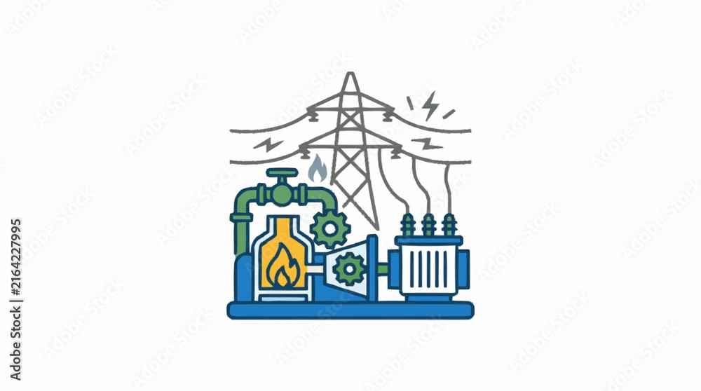 Naklejka premium Electricity transformer connected to power lines represents utility distribution.