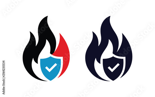 Foto Fire safety icon set, fireproof, heatproof, sparkproof and fire protection symbols for emergency safety, compliance verification and secure environments