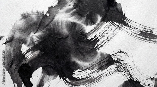 Abstract Black Ink Brushstroke Texture on Textured Paper