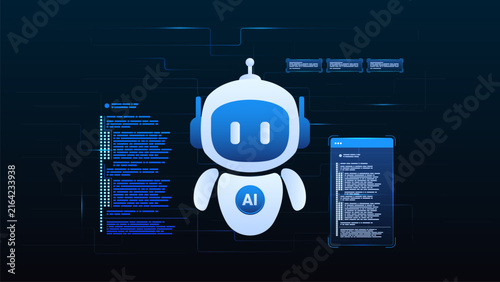 AI agent robot assistant automation concept with flow process, coding and digital software development.