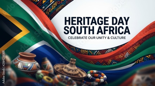 Heritage day south africa celebration with cultural artifacts and national flag