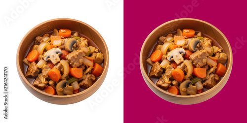 Healthy Homemade Beef Stew with Vegetables Served in a Wooden Bowl transparent png