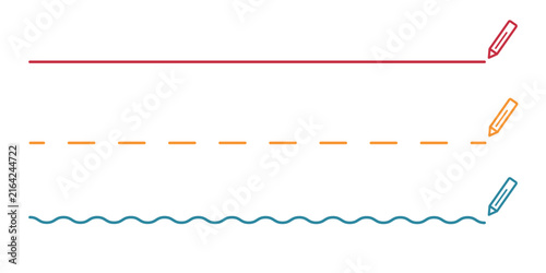 Simple Drawing with Highlights, Graphic Elements, Pencil, Red, Yellow, Green Lines, Drawing, Doodle Design, Wavy, Line, Dividers, Vector, EPS 10