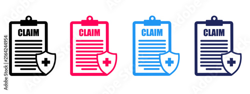Insurance Claim Document with Medical Shield Icon Set