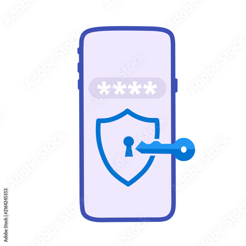 Mobile phone security icon with shield and password protection icon