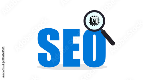 Cuadro en lienzo SEO and Magnifying Glass with AI, artificial intelligence search engine optimiza