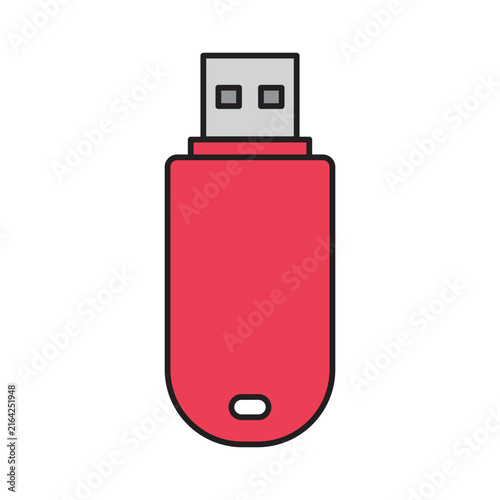 Red USB flash drive filled line icon with editable stroke. Color memory stick vector illustration isolated on white background for back to school and technology theme.
