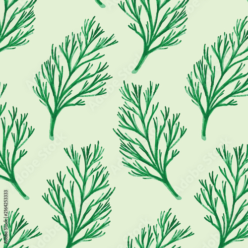 Square seamless pattern with realistic high quality watercolor botany green leaves on white background. Hand painted twigs and branches wallpapers