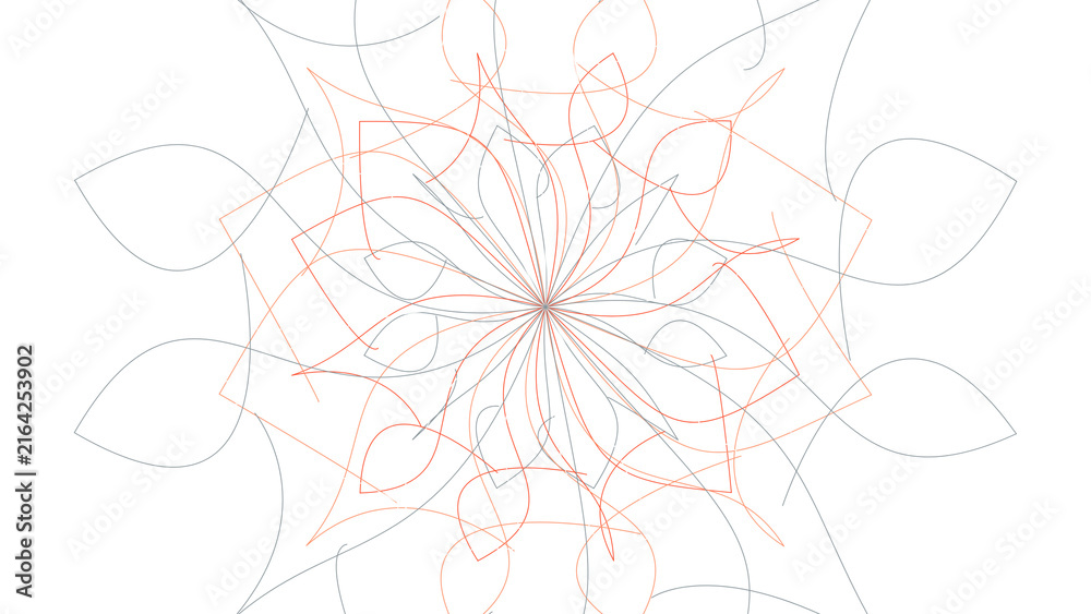 Obraz premium Elegant geometric mandala pattern featuring thin intersecting lines and symmetrical flower shapes on dark screen