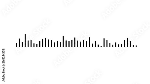 Clean black digital sound wave equalizer moving to beat, modern audio spectrum frequency bars visual, minimalist podcast voice level waveform, simple sound indicator on white background. 4k video