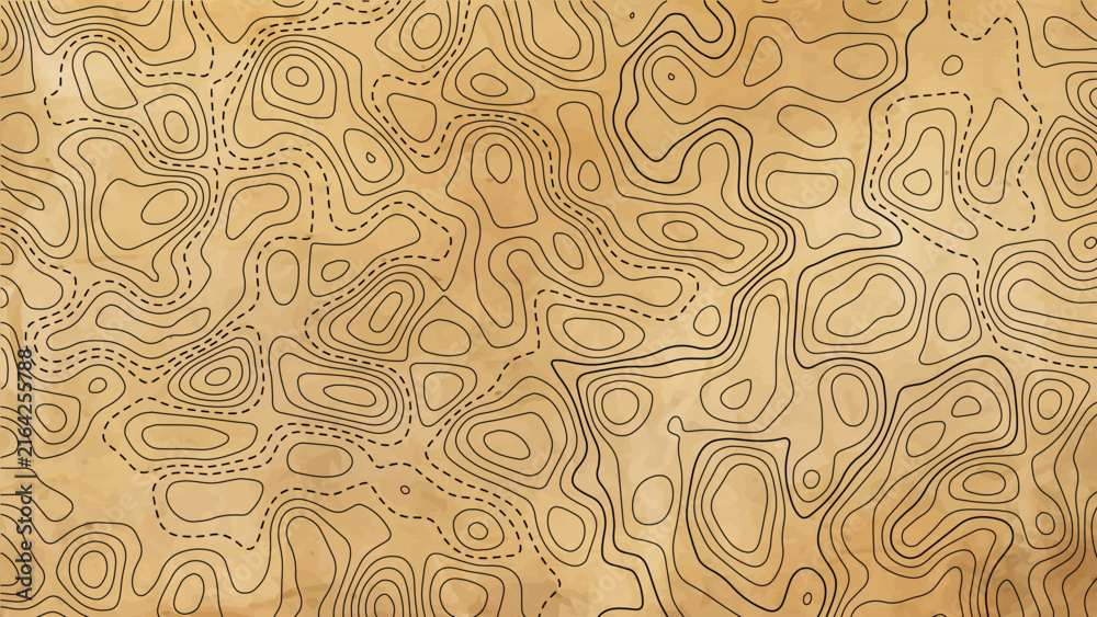 Fototapeta premium Old paper texture with topographic map contours and height numbers