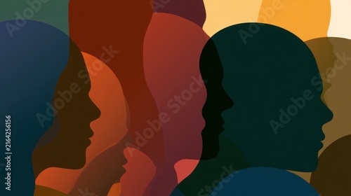 Diverse human silhouettes in warm earth tones abstract group profile concept