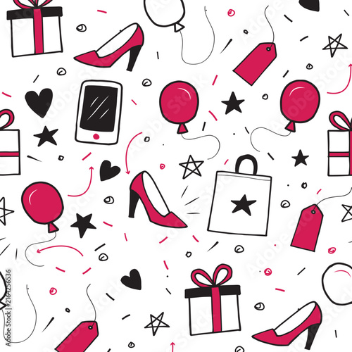 fashion doodles seamless pattern with monochrome doodles for wallpaper, scrapbooking, stationery, backgrounds, textile prints, etc. EPS 10