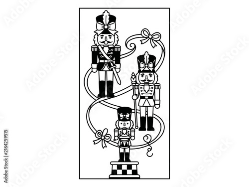 Foto Three nutcracker characters in vertical ribbon composition