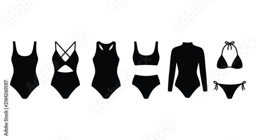 Foto Black silhouette swimwear collection against a white background