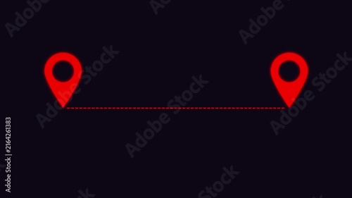 red location pin icon animations connected by dotted path on white background and green screen. 4K animated for business video concept.