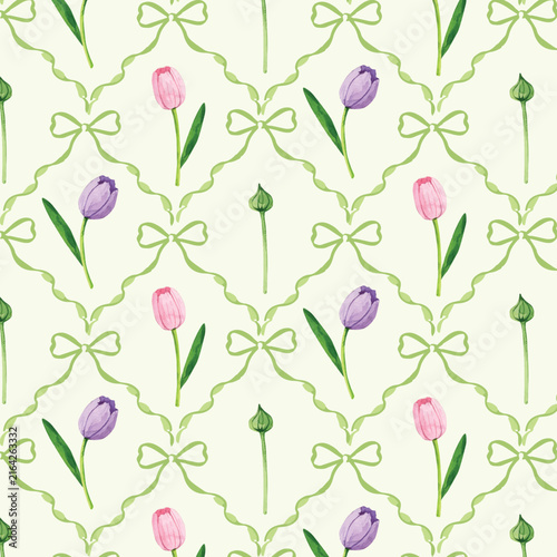 Abstract tulip flower blooming design. Pattern with floral seamless. Grunge textured abstract art vector with flower and plants in watercolor style.