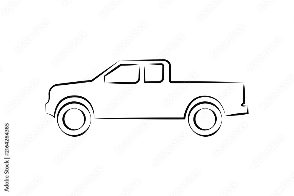 Fototapeta premium Line Art Car Silhouette Isolated on White Background