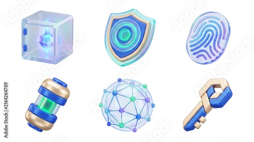 Futuristic Cybersecurity and Data Protection Icons for Digital Security