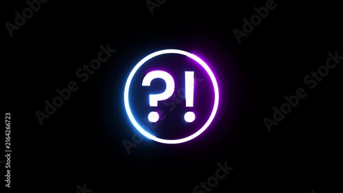 Neon question and exclamation mark sign rotating in circle shape motion graphic animation.