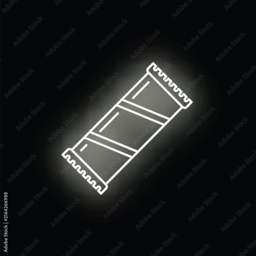 Fototapeta premium Rectangular candy bar wrapper glowing in neon style representing a sweet snack