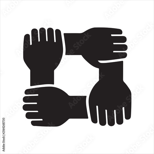 Handshake team icon black flat vector for social unity work.