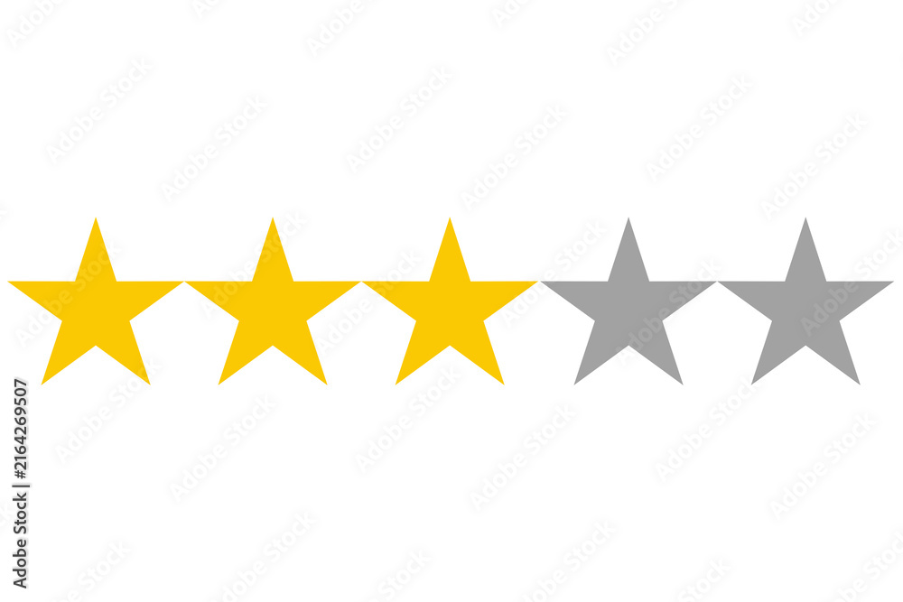 Fototapeta premium Three Gold Stars and Two Gray Stars Five Star Rating Isolated on Transparent Background