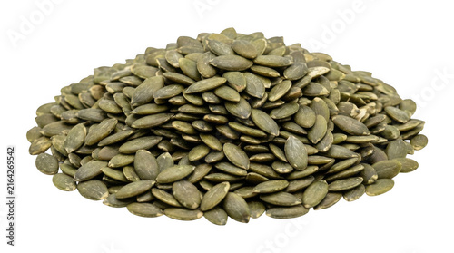 Heap of raw organic pumpkin seeds isolated on white background for healthy food concepts