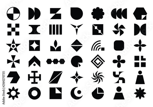 Abstract Geometric Icons Set, Vector Logo Marks, Minimalist Shapes Elements for Branding.